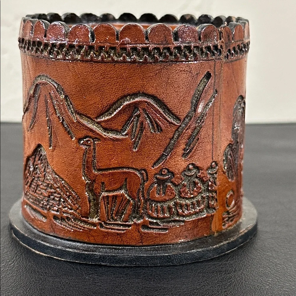 Embossed Leather Peruvian Vintage Pencil Holder